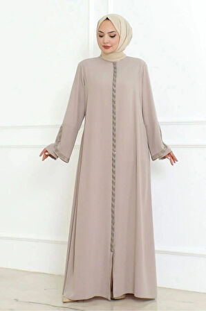 Kolu Lazer Kesimli Taşlı Medine Ipeği Yazlık Ferace