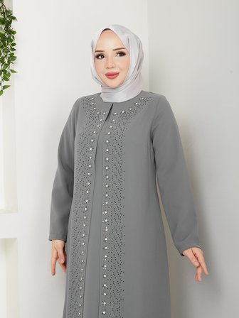 Papatya Taşlı Büyük Beden Anne Elbisesi