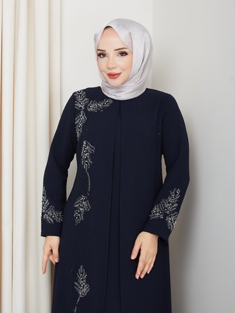 Büyük Beden Yaprak Taşlı Anne Elbisesi En7008