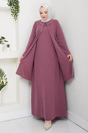 Papatya Taşlı Büyük Beden Anne Elbisesi