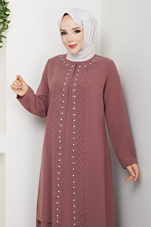 Papatya Taşlı Büyük Beden Anne Elbisesi