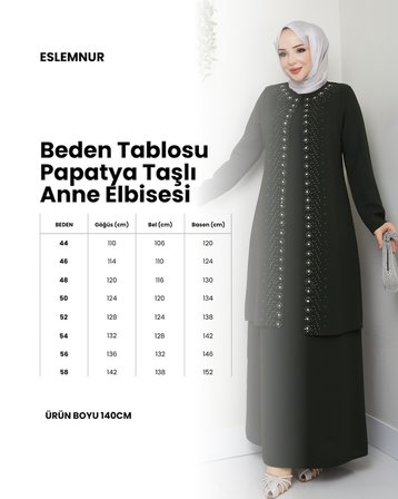 Papatya Taşlı Büyük Beden Anne Elbisesi