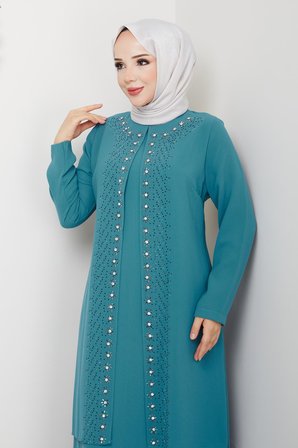 Papatya Taşlı Büyük Beden Anne Elbisesi