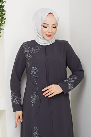 Büyük Beden Yaprak Taşlı Anne Elbisesi En7008