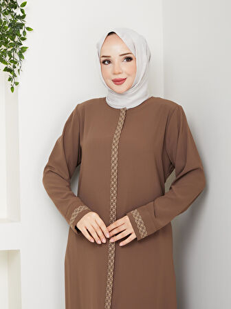 Gündelik Hac Ve Umrelik Nakış Ve Taş Detaylı Ferace