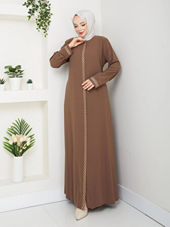 Gündelik Hac Ve Umrelik Nakış Ve Taş Detaylı Ferace