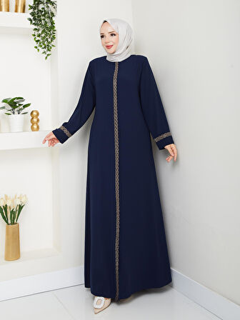 Gündelik Hac Ve Umrelik Nakış Ve Taş Detaylı Ferace