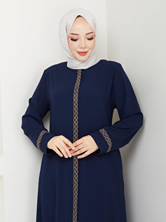 Gündelik Hac Ve Umrelik Nakış Ve Taş Detaylı Ferace