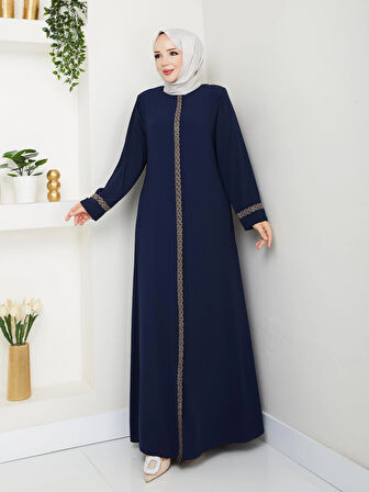 Gündelik Hac Ve Umrelik Nakış Ve Taş Detaylı Ferace