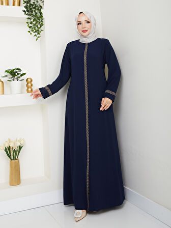 Gündelik Hac Ve Umrelik Nakış Ve Taş Detaylı Ferace