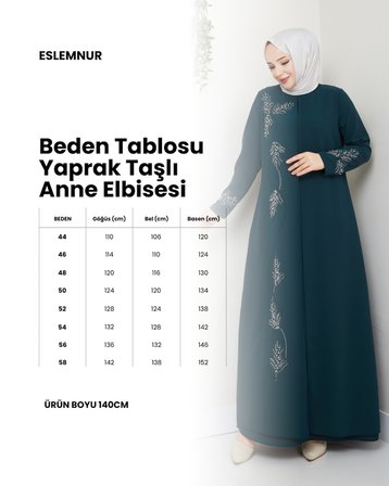 Büyük Beden Yaprak Taşlı Anne Elbisesi En7008