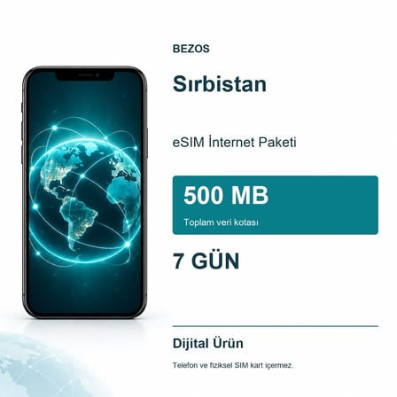 Sırbistan eSIM İnternet Paketi 500 MB 7 Gün