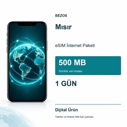 Mısır eSIM İnternet Paketi Günlük 500 MB 1 Gün