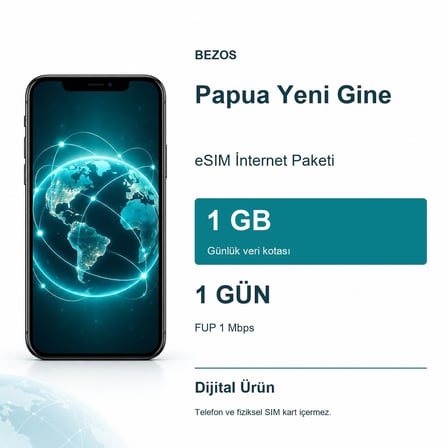 Papua Yeni Gine eSIM İnternet Paketi Günlük 1 GB 1 Gün - FUP 1 Mbps