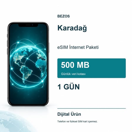 Karadağ eSIM İnternet Paketi Günlük 500 MB 1 Gün
