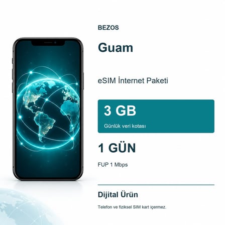 Guam eSIM İnternet Paketi Günlük 3 GB 1 Gün - FUP 1 Mbps