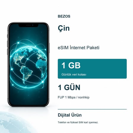 Çin eSIM İnternet Paketi Günlük 1 GB 1 Gün - FUP 1 Mbps / nonhkip