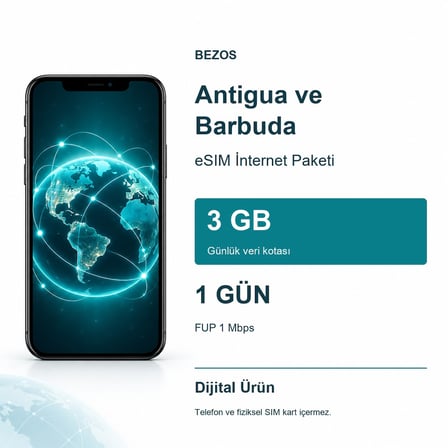 Antigua ve Barbuda eSIM İnternet Paketi Günlük 3 GB 1 Gün - FUP 1 Mbps