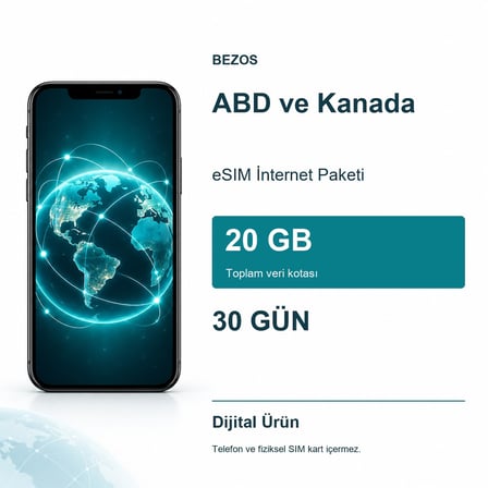 ABD ve Kanada eSIM İnternet Paketi 20 GB 30 Gün