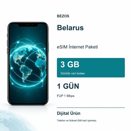 Belarus eSIM İnternet Paketi Günlük 3 GB 1 Gün - FUP 1 Mbps