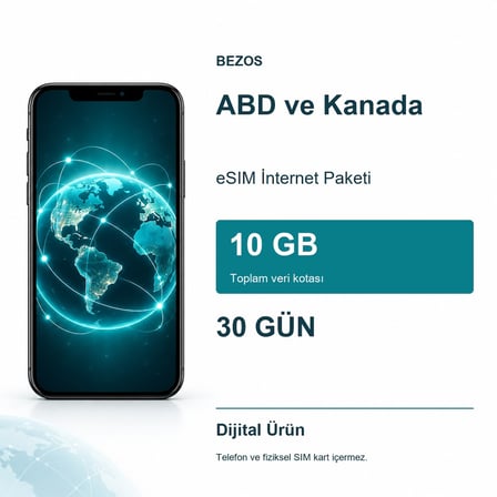 ABD ve Kanada eSIM İnternet Paketi 10 GB 30 Gün