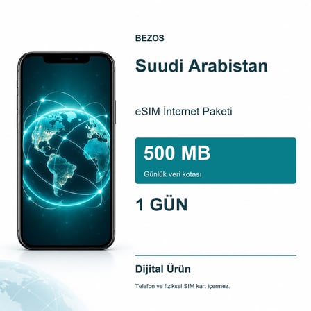 Suudi Arabistan eSIM İnternet Paketi Günlük 500 MB 1 Gün
