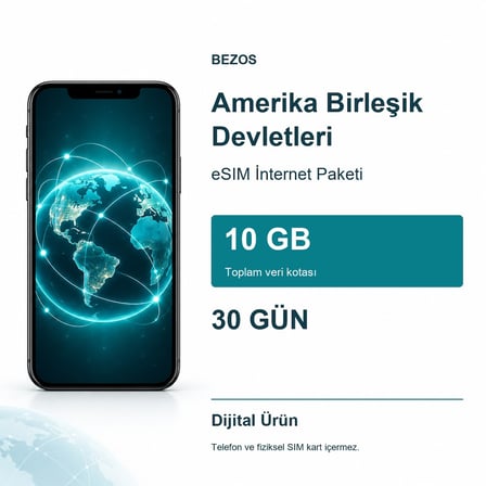 Amerika Birleşik Devletleri eSIM İnternet Paketi 10 GB 30 Gün