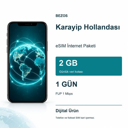 Karayip Hollandası eSIM İnternet Paketi Günlük 2 GB 1 Gün - FUP 1 Mbps