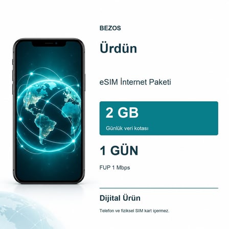 Ürdün eSIM İnternet Paketi Günlük 2 GB 1 Gün - FUP 1 Mbps