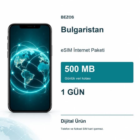 Bulgaristan eSIM İnternet Paketi Günlük 500 MB 1 Gün