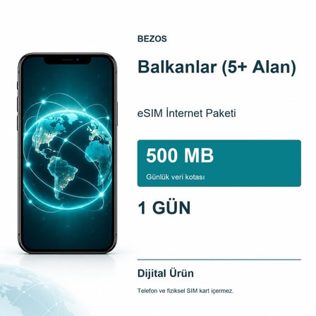 Balkanlar (5+ Alan) eSIM İnternet Paketi Günlük 500 MB 1 Gün