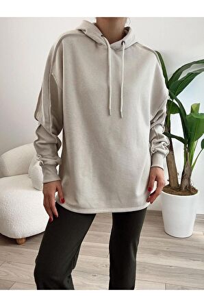 KADIN PİS DİKİŞ KAPÜŞONLU ÜÇ İPLİK SWEATSHIRT