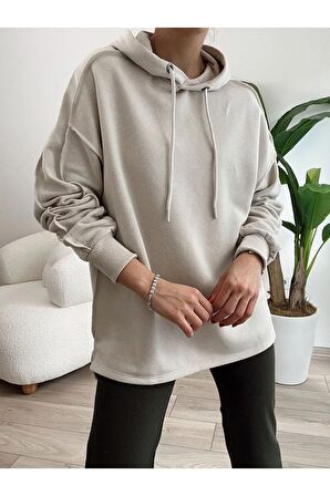 KADIN PİS DİKİŞ KAPÜŞONLU ÜÇ İPLİK SWEATSHIRT