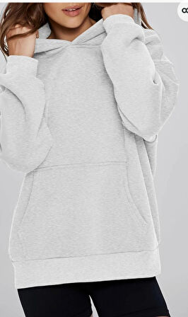 KADIN KANGURU CEPLİ OWERSİZE 3 İPLİK ŞARDONLU KAPÜŞONLU SWEATSHIRT