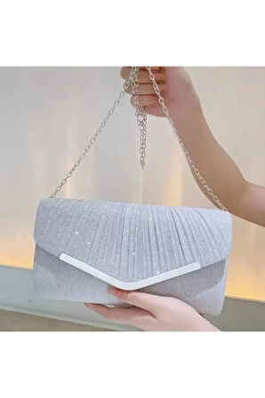 Kadınların Akşam Partisi için Çıkarılabilir Omuz Askılı Parıldayan Pürüzsüz Kavisli Crossbody Çanta
