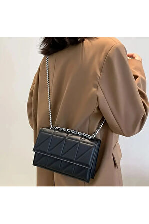 Kadınlar İçin Kapitone Crossbody Çanta, Moda Zincir Omuz Çantası, Minimalist Kare Çanta