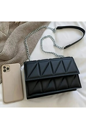 Kadınlar İçin Kapitone Crossbody Çanta, Moda Zincir Omuz Çantası, Minimalist Kare Çanta