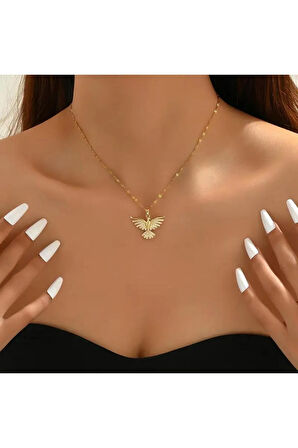 Kadınlar için Çok Yönlü Anka Kuşu Paslanmaz Çelik Kolye Sentetik Zirkon 18K Altın Kaplama Takı