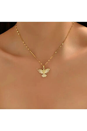 Kadınlar için Çok Yönlü Anka Kuşu Paslanmaz Çelik Kolye Sentetik Zirkon 18K Altın Kaplama Takı