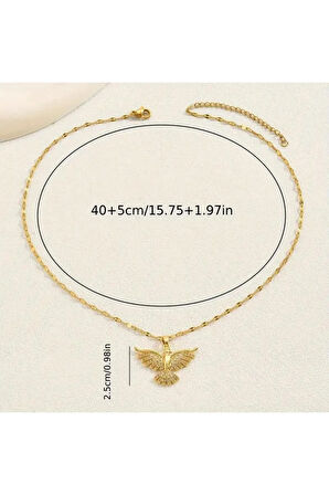 Kadınlar için Çok Yönlü Anka Kuşu Paslanmaz Çelik Kolye Sentetik Zirkon 18K Altın Kaplama Takı