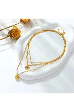 Altın Paslanmaz Çelik Kübik Katmanlı Kolye - Yaşam Ağacı & Kalp Kolye Ucu Çok Katmanlı Zincir Takı