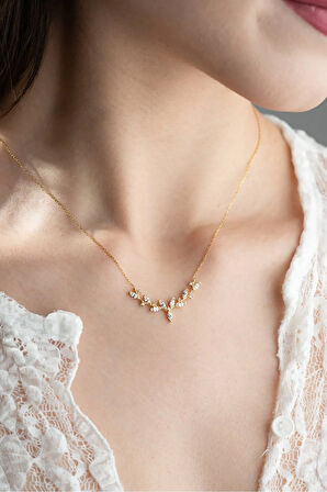 925 Ayar Gümüş Gold Kaplama Mekik Taşlı Zarif Sarmaşık Kolye