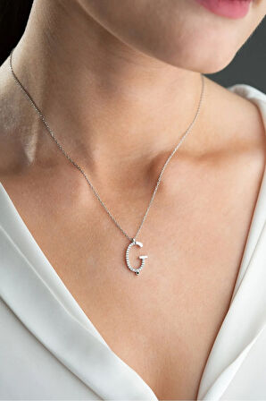 925 Ayar Gümüş Rodyum Kaplama Ç Harfi Kadın Kolye