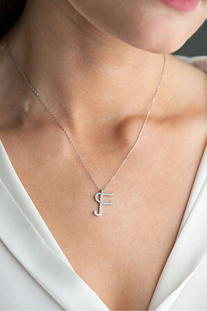 925 Ayar Gümüş Rodyum Kaplama F Harfi Kadın Kolye