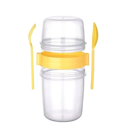 Çift Hazneli - Çatal Kaşıklı Portatif Müsli -atıştırmalık Kabı 650 Ml