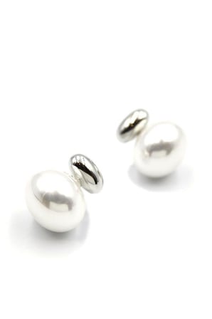 Oval İnci Küpe - Gümüş