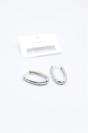 Oval Taşlı Küpe - Gümüş