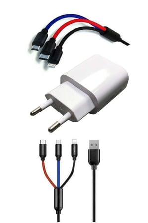 Çoklu Hızlı Şarj Kablosu ve Hızlı Şarj Soketi Type-C Mikro İphone Uyumlu 1.2 Metre 3A