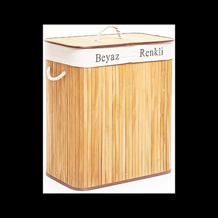 Bambu Ahşap 2 Bölmeli Çamaşır Sepeti 52x32x62 cm