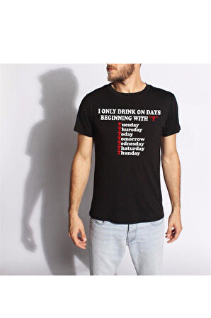 Tshirthane Drink On Days Komik Baskılı Erkek Dar Kesim Slim Fit t-shirt